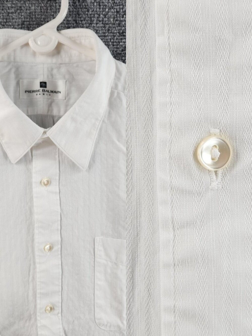 Balmain 16 Striped White Mens Button Up Pocket Long Sleeve Shirt Point Adult